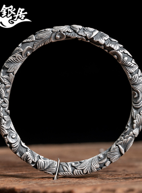 云南手工牡丹花圆柱满雕银饰