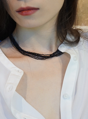 Sasia黑尖晶黑色项链天然石夸张多层复古锁骨链ins高级感法式欧美