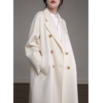 NZ Old Money Wind Classic 101801 Contour Double Row Buttoned White Suede Pure Cashmere Big Coat Woman Double Face Suede Goat Suede Coat