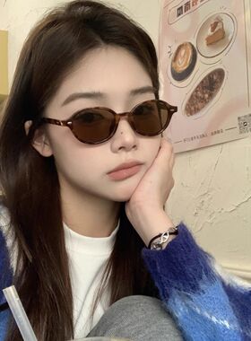 赞达复古猫眼豹纹椭圆韩版防紫外线太阳镜ins街拍小红书墨镜女