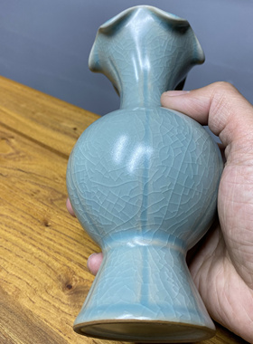 宋代美学仿古汝瓷窑花瓶中式简约古典高端客厅插花博古架瓷器摆件