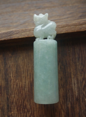 暖翠珠宝翡翠招财貔貅印章手把件