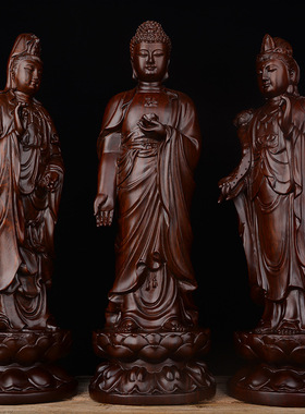 实木雕刻西方三圣摆件摆件黑檀木