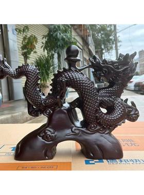 正宗府黑檀木雕龙行天下生肖龙摆件工艺中国龍中式家居客厅电视柜