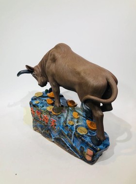 生肖石湾公仔风牛气冲天工艺品