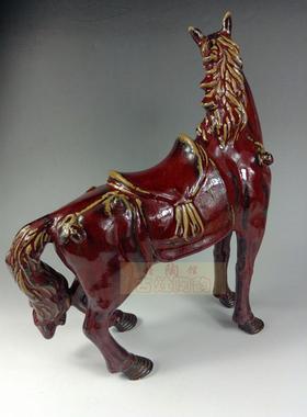 石湾公仔摆件生肖马招财红釉