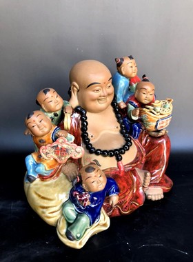 石湾公仔招财摆件多子佛五子登科