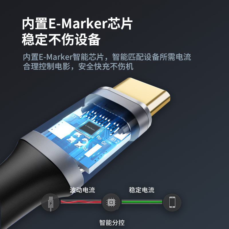 Type-c3.1全功能数据线 gen2 PD100w高清投屏线双C线 带Emark芯片 - 图2