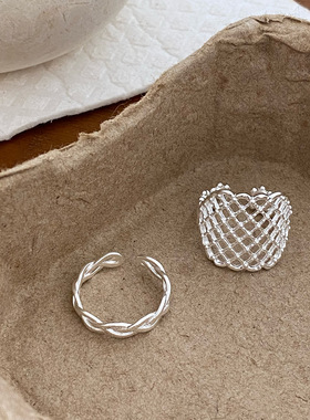 镂空网格几何戒指女简约气质百搭叠戴个性开口指环小众设计食指戒