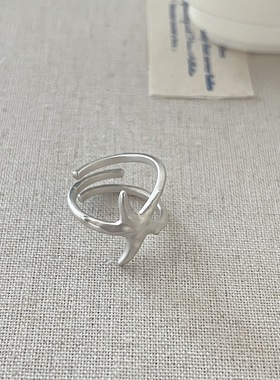 不规则哑光海星戒指女简约小众设计轻奢S925镀银开口指环食指戒潮