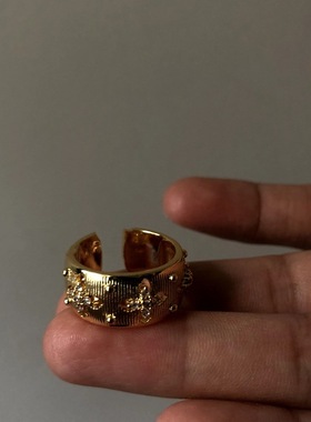 镂空花朵戒指女轻奢精致优雅叠戴宫廷风S925镀银开口指环食指戒潮