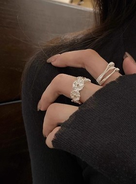 多层缠绕不规则戒指女甜酷立体花朵精致S925镀银开口指环食指戒潮