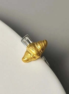 独特性牛角包戒指女个性时尚创意网红S925镀银开口指环嘻哈食指戒