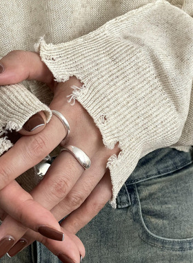 几何线条百搭戒指女不规则简约水滴S925镀银开口指环甜酷食指戒潮