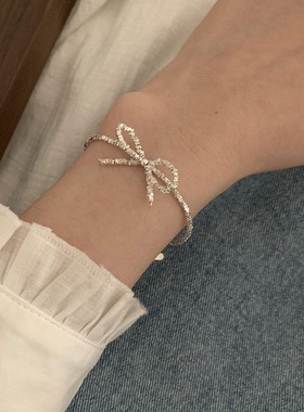 甜美蝴蝶结手链女个性时尚碎银组合S925镀银手环ins风网红手饰潮