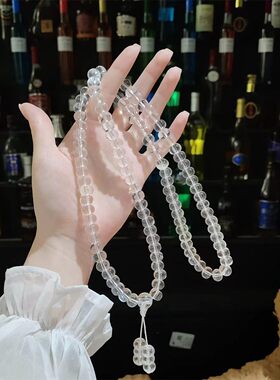 玻璃通透白色108佛珠长串男女款多圈手链国风念珠文玩项链饰品