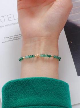 水草玉髓玛瑙手链女14K包金水草翠绿色吊坠手串送闺蜜女友礼物款