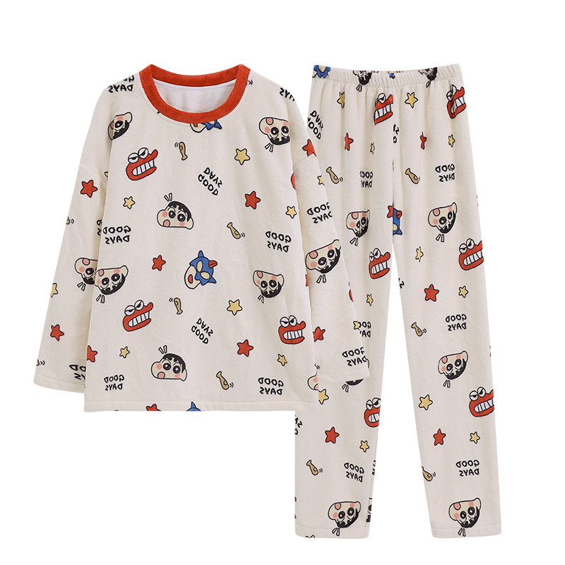 日系卡通睡衣女秋冬蜡笔小新珊瑚绒长袖加厚学生法兰绒家居服套装,淘宝优惠券,粉丝福利购,淘宝优惠卷