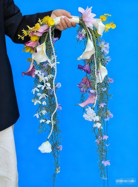 新款仿真手拎花新娘结婚高级手捧花红色接亲花束手拿花拍照道具