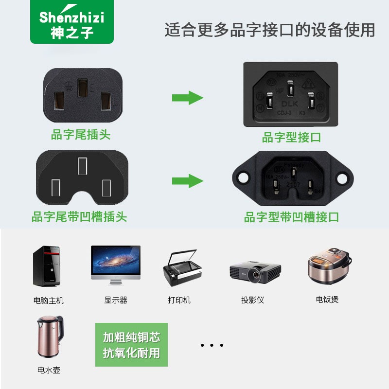 电饭锅线带防水开关主机显示屏纯铜大功率品字凹槽电源线3C认证 - 图2