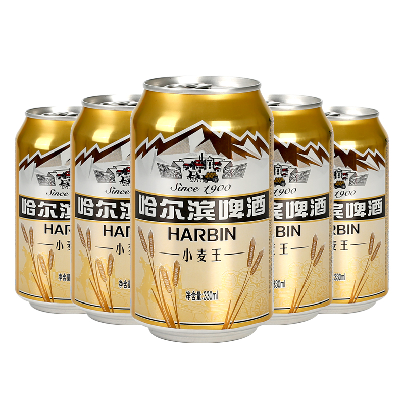 【哈尔滨小麦王产地直发】哈啤啤易拉罐装330ml*24罐哈尔滨黄啤酒 - 图1