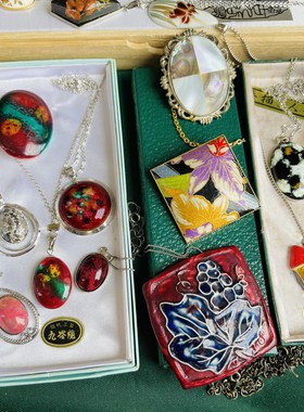 日本进口手绘母贝拼接吊坠项链
