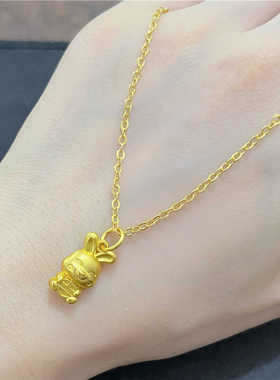 香港正品真金生肖兔项链