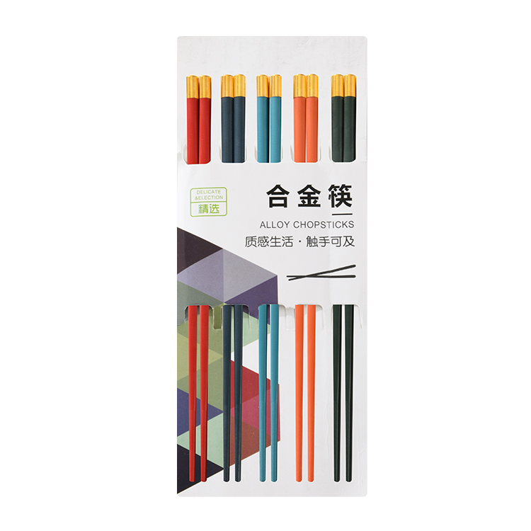 日式餐具五色分餐合金筷一人一筷耐高温防滑5双装22.5cm分餐筷子