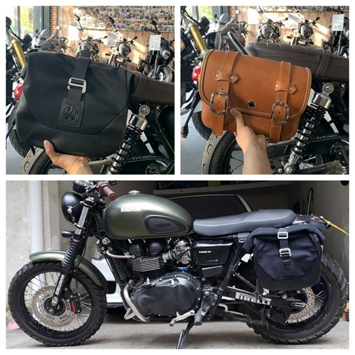 凯旋T100 T120 BOBBER速度大师改装快拆真皮边包边箱防水侧包 - 图0
