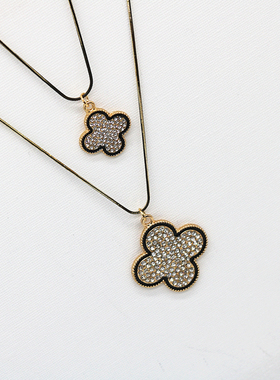 名媛风高级感镶钻四叶草毛衣链