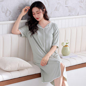 日本MUJIΕ2025年新款带胸垫睡裙女夏季莫代尔棉短袖睡衣裙子薄款