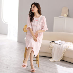 日本MUJIΕ短袖睡裙女公主风夏季2025年新款高级感云朵棉连衣裙夏