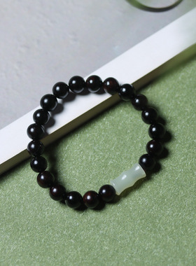 日本MUJIΕ黑檀木紫光檀手串链diy和田玉石竹节老料男女士佛念珠