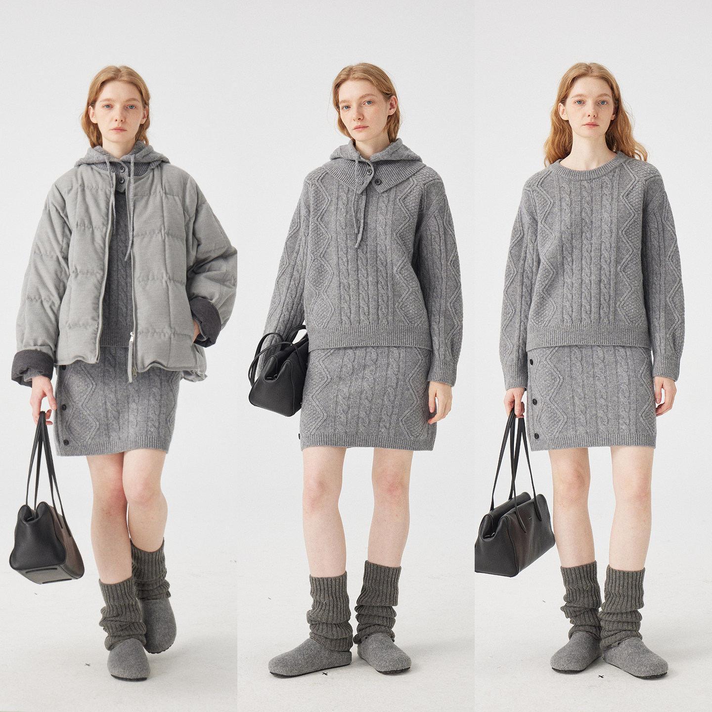 3ONE老钱风立体绞花绵羊毛松弛圆领/直身半裙毛衣套装女松弛感,淘宝优惠券,粉丝福利购,淘宝优惠卷