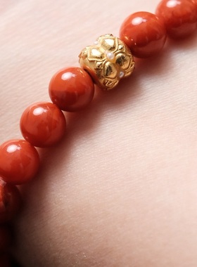 天然南红手串单圈满肉柿子红本命年祈福转运珠玛瑙手链女款无染色