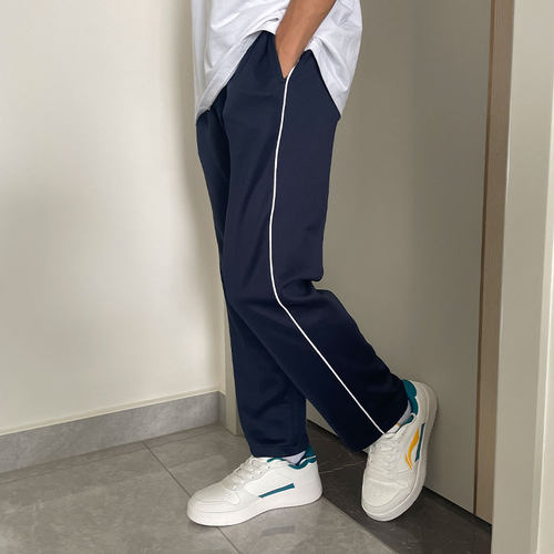 校服裤子小学生初高中两条杠三道夏季薄款春秋厚款宽松藏青藏蓝色 - 图0
