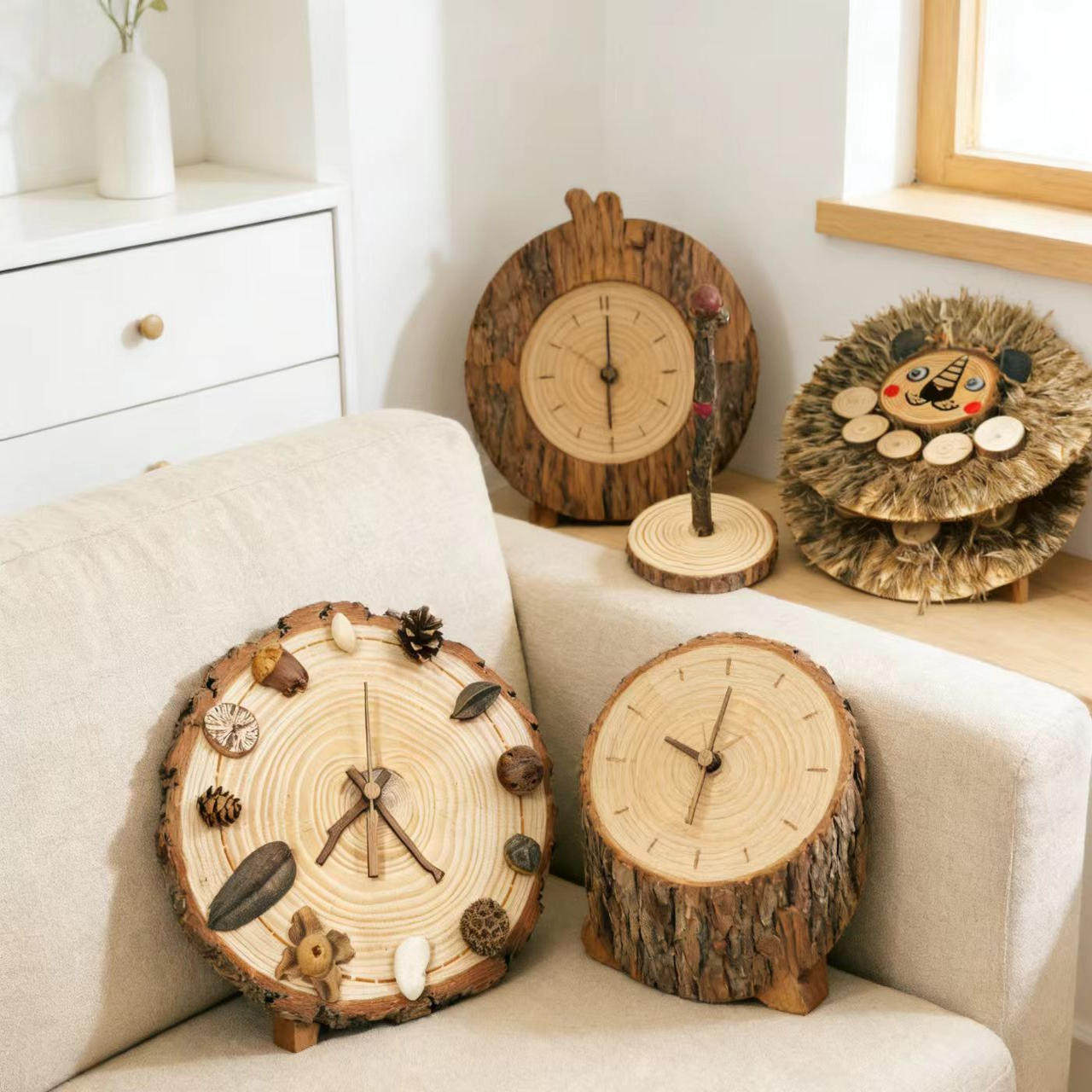 植物时钟手工DIY材料包创意圆木片胡桃木指针种子果实装饰品木钟,淘宝优惠券,粉丝福利购,淘宝优惠卷