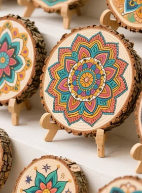 木片带曼陀罗线稿（图案随机)12-14厘米