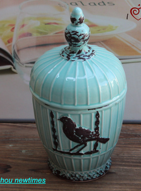 法式风做旧陶瓷台面花瓶储物罐