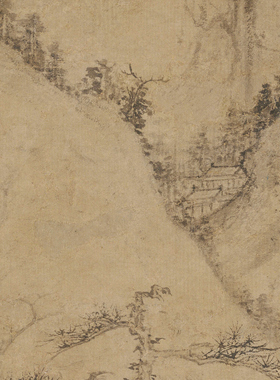 元代 曹知白 疏松幽岫图 写意山水 国画立轴 纸本绢布 微喷复制