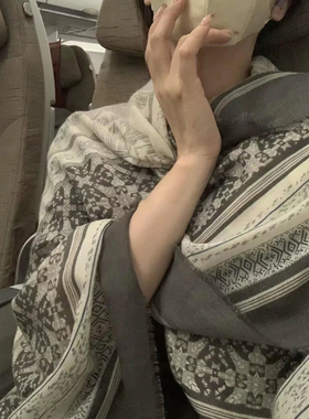 灰色棉麻围巾女春秋保暖长款纱巾