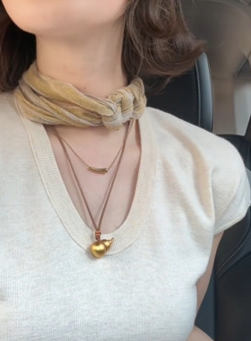 100%亚麻黄条纹薄款领巾系脖丝巾