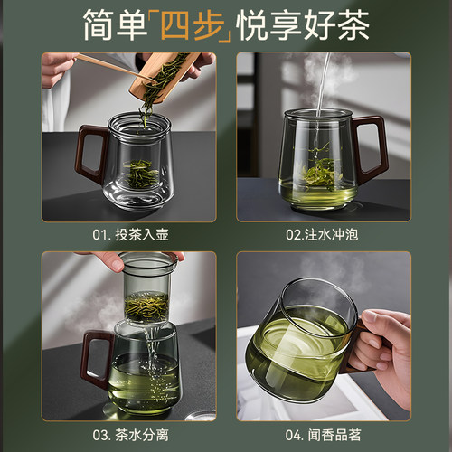 捷安玺玻璃杯茶水分离带把手茶杯男士泡茶专用高端办公商务水杯子 - 图2