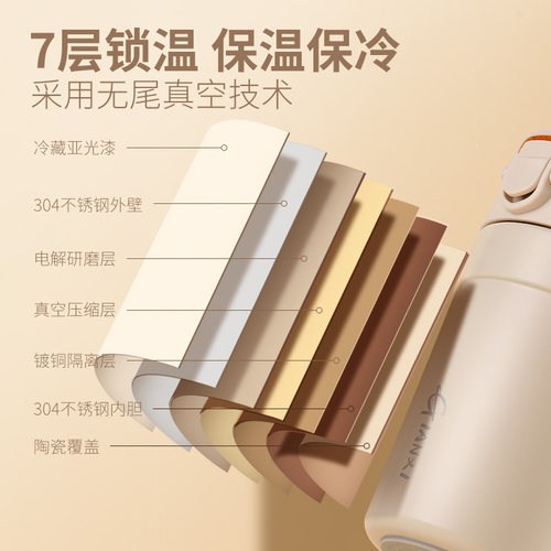 保温杯女生高颜值陶瓷内胆咖啡杯学生随手吸管杯子便携大容量水杯 - 图2