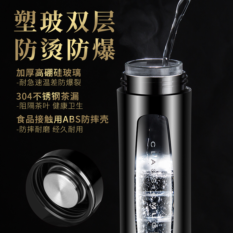 家用玻璃杯水杯男大容量双层防摔便携夏天带过滤茶水分离泡茶杯子-图0