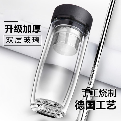 双层玻璃杯男商务水晶杯保温隔热泡茶杯过滤个人杯子便携车载水杯 - 图0