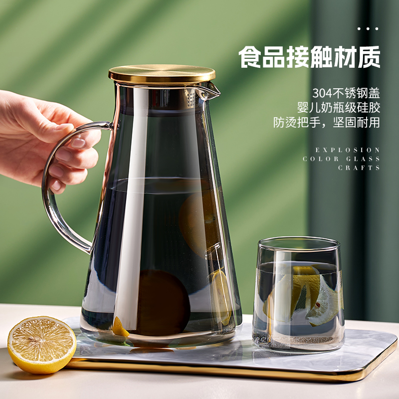 冷水壶玻璃耐高温凉水杯果茶壶大容量冰水壶凉茶壶套装家用凉水壶-图1