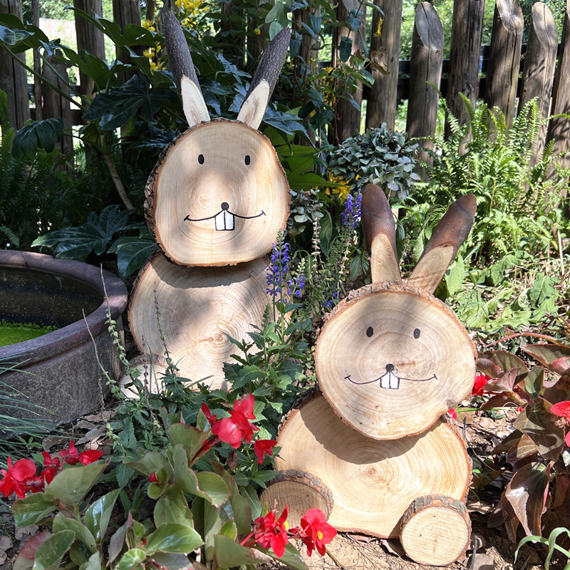 创意实木小兔子卡通造型多肉花盆幼儿园装饰花园庭院摆件环创道具 - 图1