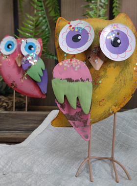 木拾忆铁艺卡通猫头鹰摆件