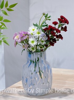 现代简约蓝色精灵彩点玻璃花瓶摆件桌面鲜花芍药玫瑰水培装饰品